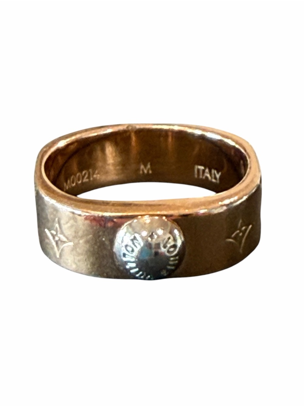 Louis Vuitton Nanogram Gold-Tone Ring with Branded Stud and Monogram Motifs